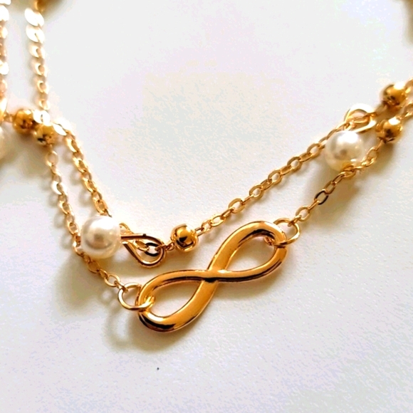 Vintage Gold & Pearls W Infinity Symbol Double Strand Anklet/Bracelet - Picture 2 of 3